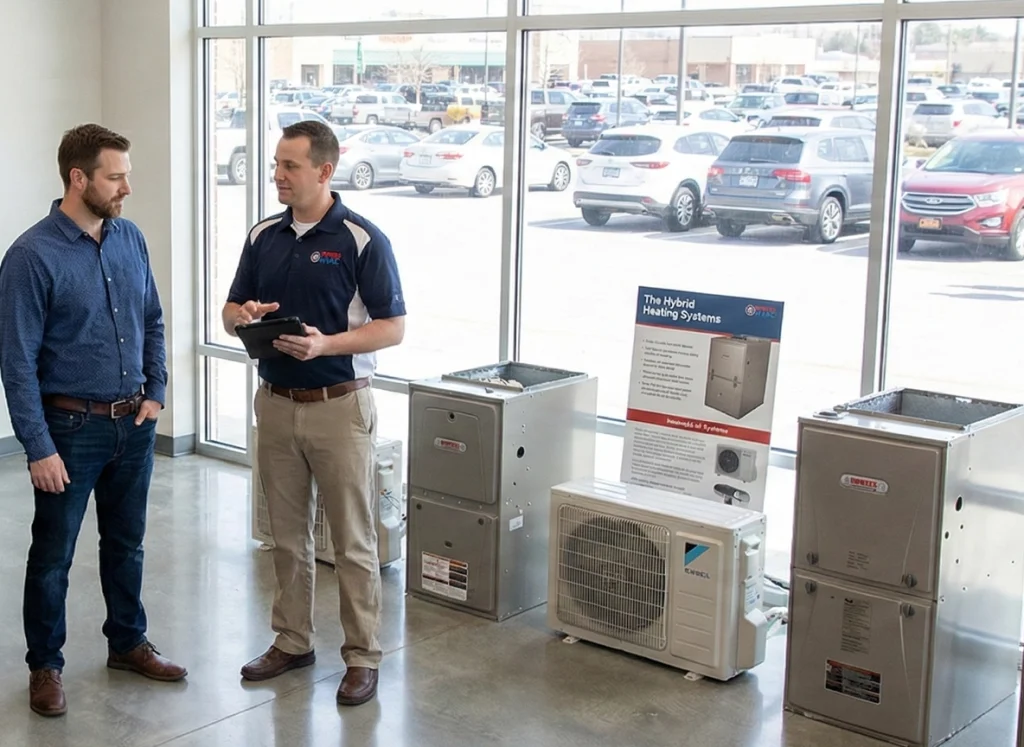 A Dewees showroom with furnaces and other HVAC items.